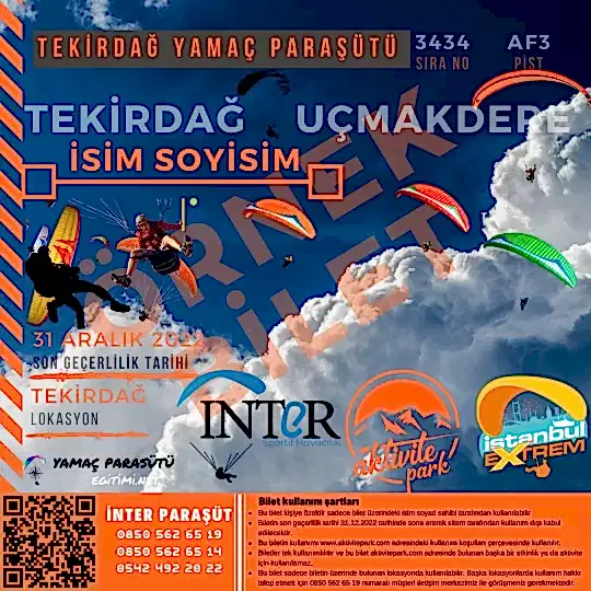 Tekirdağ Yamaç Paraşütü